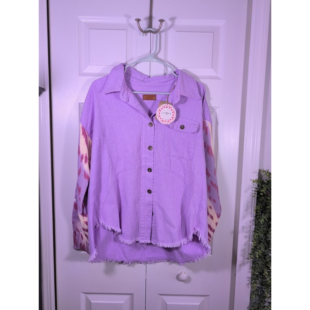 Umgee Corduroy Ribbed Shacket Shirt Jacket Women's Purple Medium NEW
